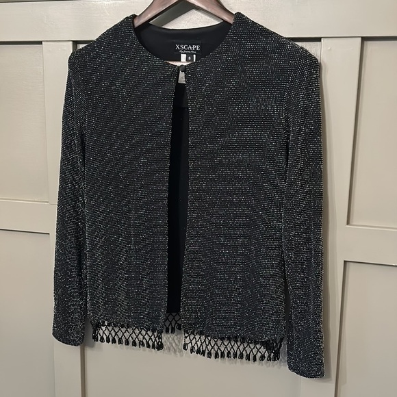 Xscape Beaded Formal Jacket Black Metallic Single Button Size Small - Picture 3 of 11